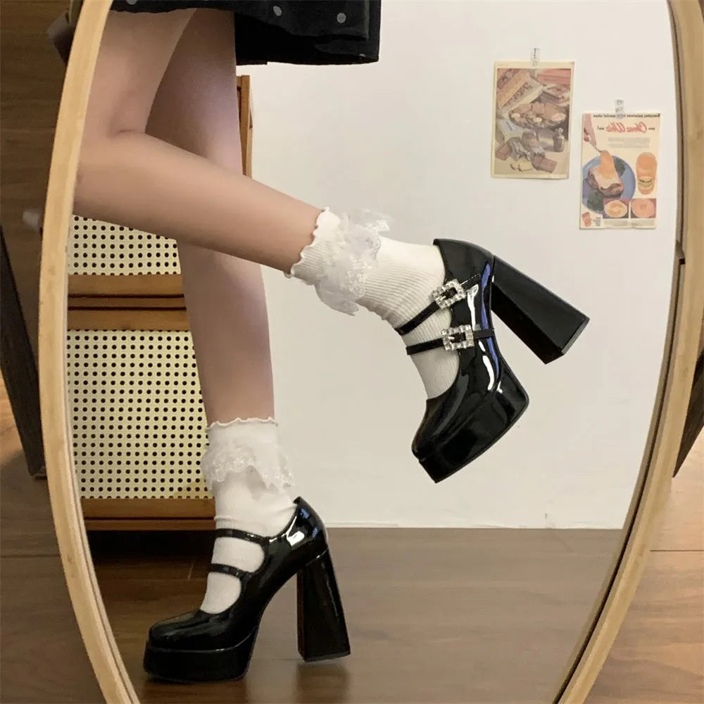 2024 Vintage y2k Chunky High Heels Platform Pumps Summer Super High Black Lolita Mary Janes Shoes Women Pumps Footwear