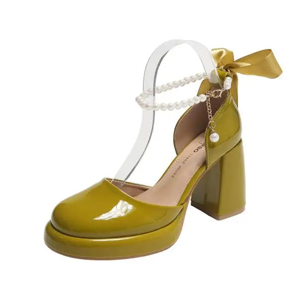 Beige Heeled Pump 2024 Women's Shoes Closed Toe Black High New Comfort Retro Block Pearl Clear Spring Girls Solid PU Pumps Co