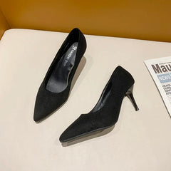 Hot Women High Heels New Sexy Slim Black Suede High Heels Banquet Womens Shoes Fashion Pointed High Heels Large Sizes Shoes