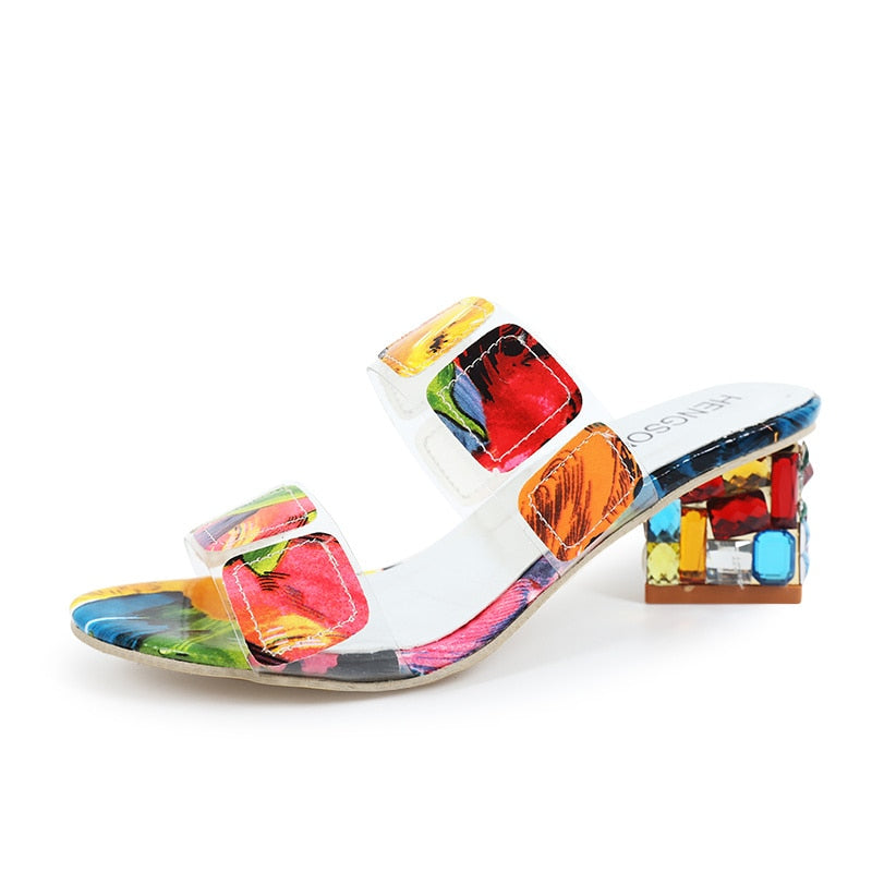 Colorful Summer New Sandals Women's Summer Fashion Chunky Heel Rhino Horn Mid-heel Flip-flops Korean Version Sandals shoes