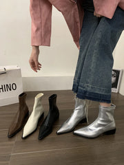 Boots Women New Shoes Luxury Designer silver  Ankle Fashion Pointy Med Ladies Rubber Autumn Rome Hoof Heels Flock Solid Sli