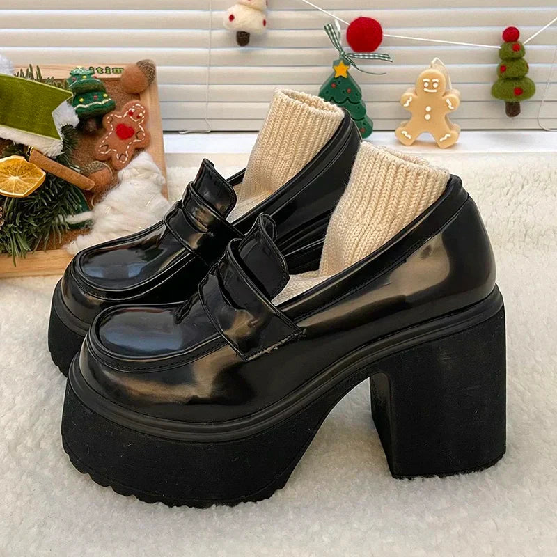 2024 Hot Sale High Heels Loafers Women Shoes Retro Chunky Heels Pumps Woman Uniform College Platform Mary Jane Shoes Ladies