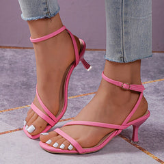 Ankle Straps High Heels Gladiator Sandals Women Summer Retro Square Toe Party Sandals Woman Solid Thin Heeled Roman Shoes