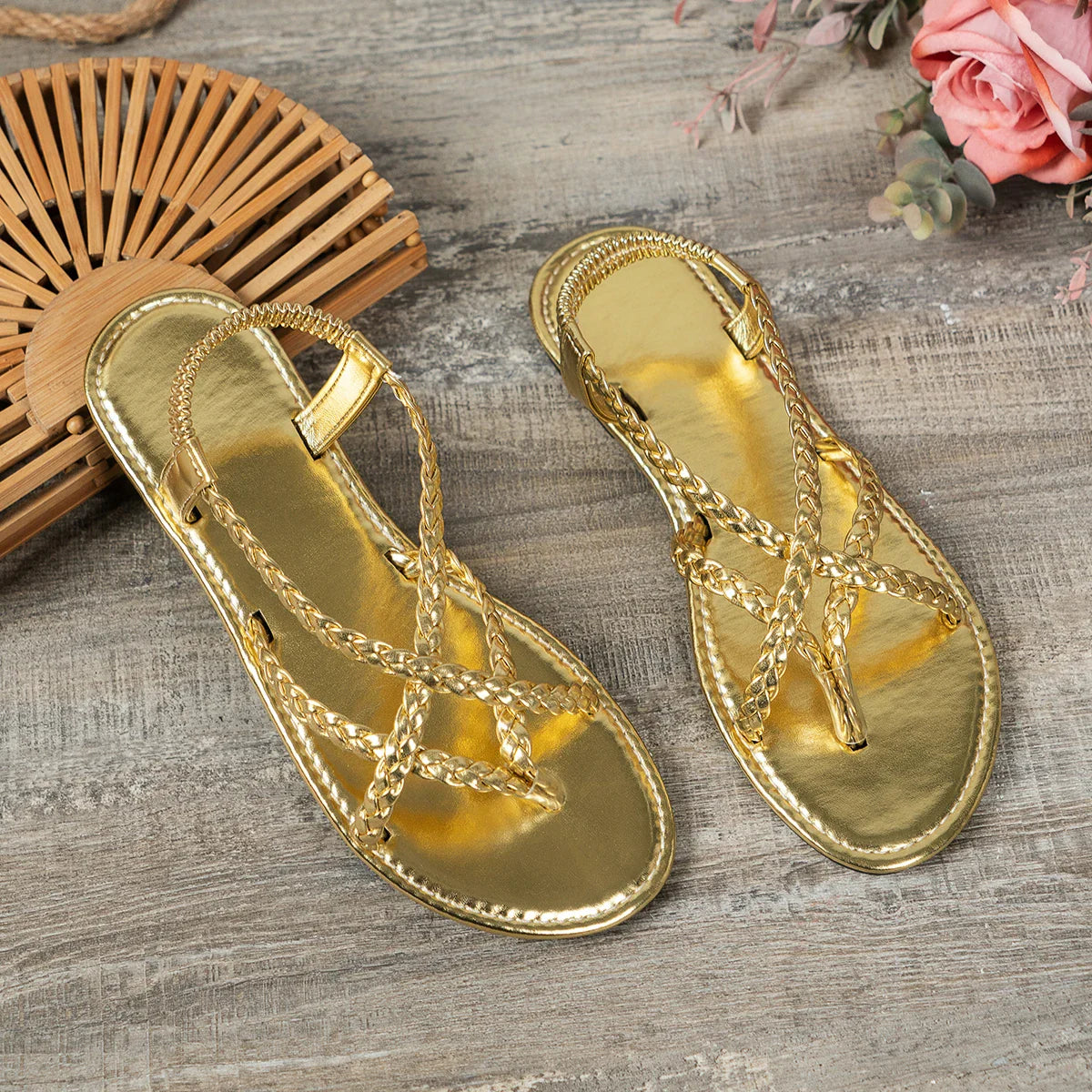 2024 New Rome Women Weave Sandals Peep Toe Flip-flop Flat Shoe Woman Casual Slides Ladies Summer Sandal Shallow Low Heel Shoes