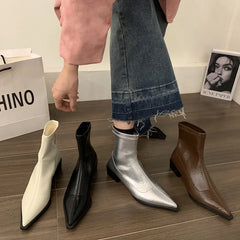 Boots Women New Shoes Luxury Designer silver  Ankle Fashion Pointy Med Ladies Rubber Autumn Rome Hoof Heels Flock Solid Sli