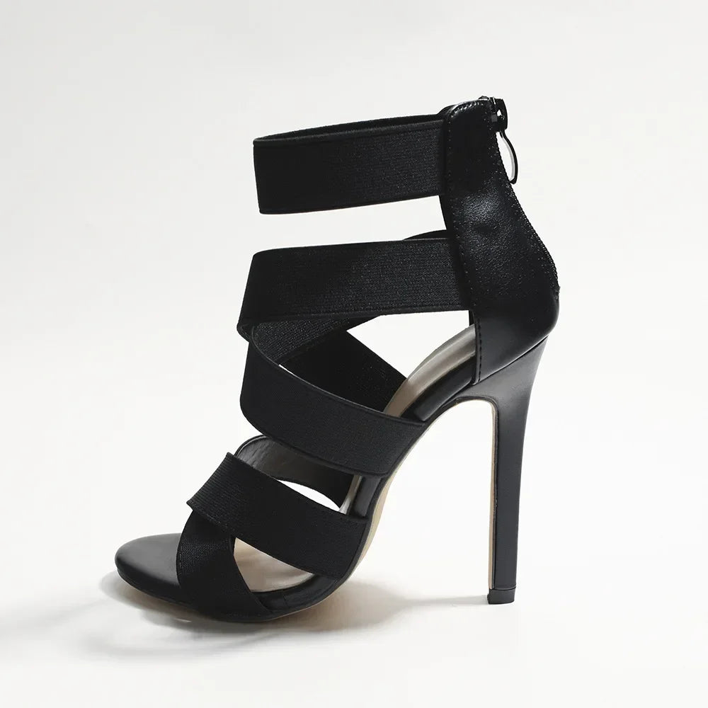 Black Sexy Open Toes Gladiator Shoes Womens Sandals Super High Heel Pumps Ladies Broadband Back Zipper Party Wedding Sandal