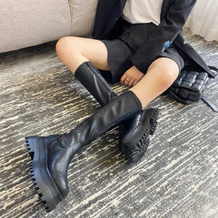 Winter Chunky Platform Heels Long Boots Round Toe Zipper Thick Sole Ladies Fashion Winter Women's Knee High Platform Boots