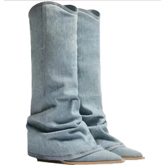 Gwen Denim Cuff Slouchy Western Boots