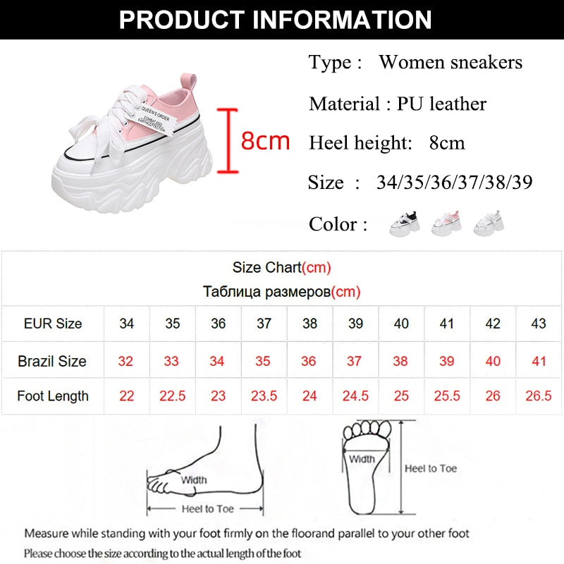Chunky Platform Sneakers for Women High Heels Thick Bottom Vulcanize Shoes Woman Spring Autumn Increase Casual Shoes