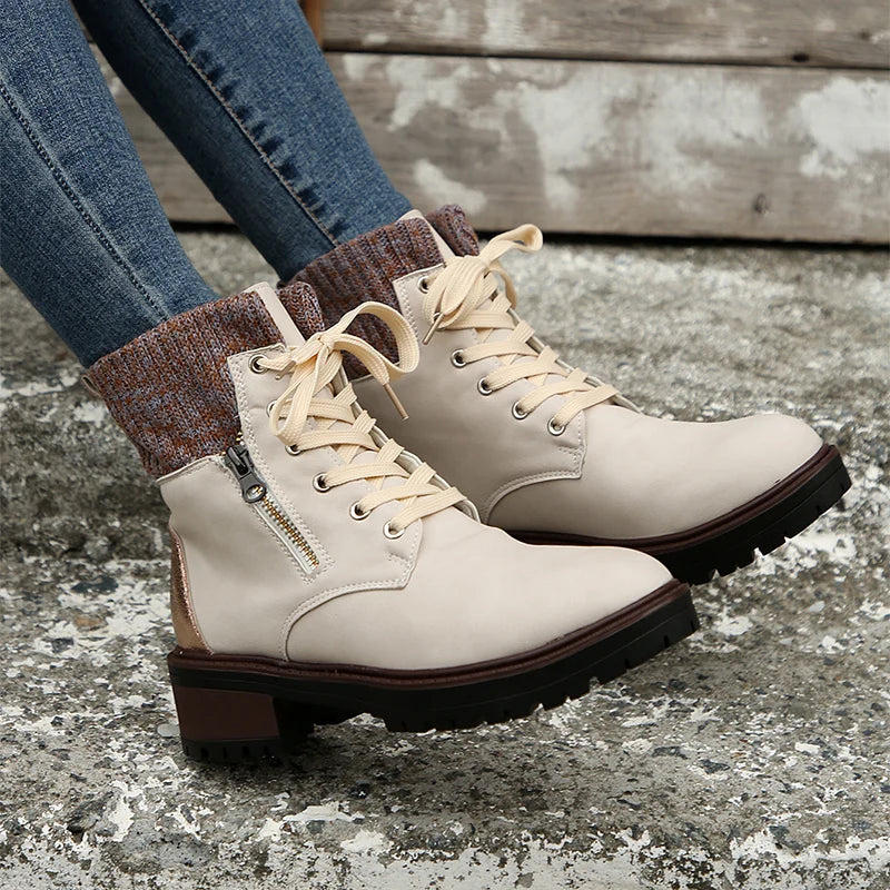 Autumn New Patent Leather Thick Heel Ankle Boots Womens Thickening Warm Western Boots Fashion Boots Woman Lace Up Botas