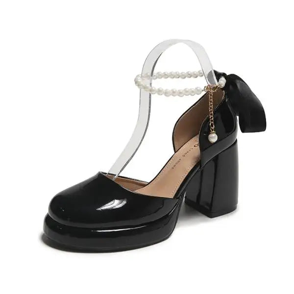 Beige Heeled Pump 2024 Women's Shoes Closed Toe Black High New Comfort Retro Block Pearl Clear Spring Girls Solid PU Pumps Co