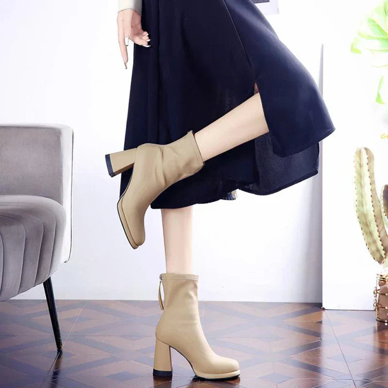 Vintage Women Western Cowgirl Boots Casual Low Heel Shoes Autumn Winter Slip On Long Botas De Mujer