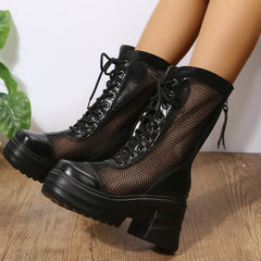Boots Sandals Women New Hihg Heels Rome Mesh Breathable Lace Up Sandals Ladies Paltform Sandals Shoes Party