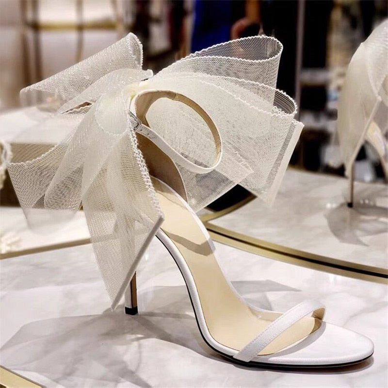 Big Butterfly-Knot Sandals Woman Summer High Heels Women Pumps Pointed Designer Shoes Mary Janes Sexy Stiletto Wedding Shoe