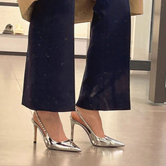 Brand Designer Silver Sandals Women Summer Crystal Straps High Heels Sandals for Woman Pointed Toe Slingbacks Party Shoes