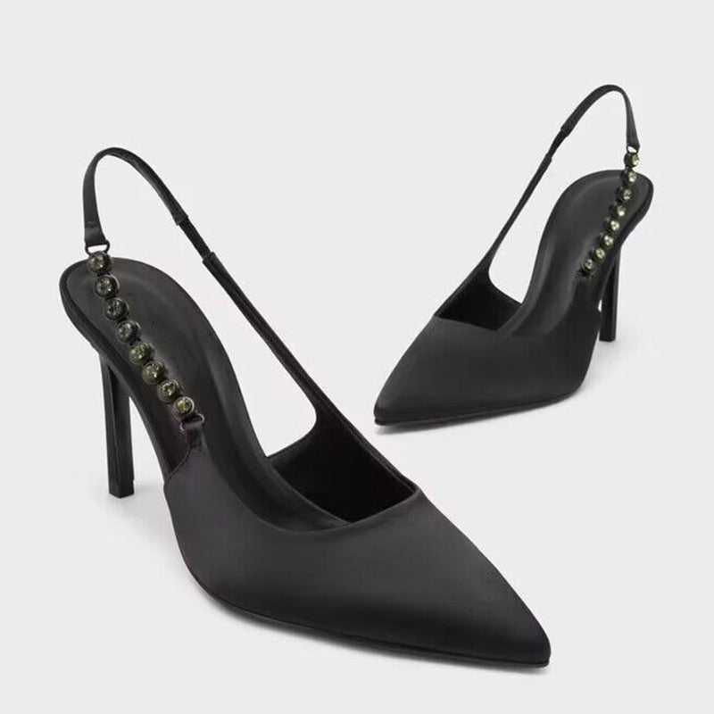 Brand Designer Silver Sandals Women Summer Crystal Straps High Heels Sandals for Woman Pointed Toe Slingbacks Party Shoes