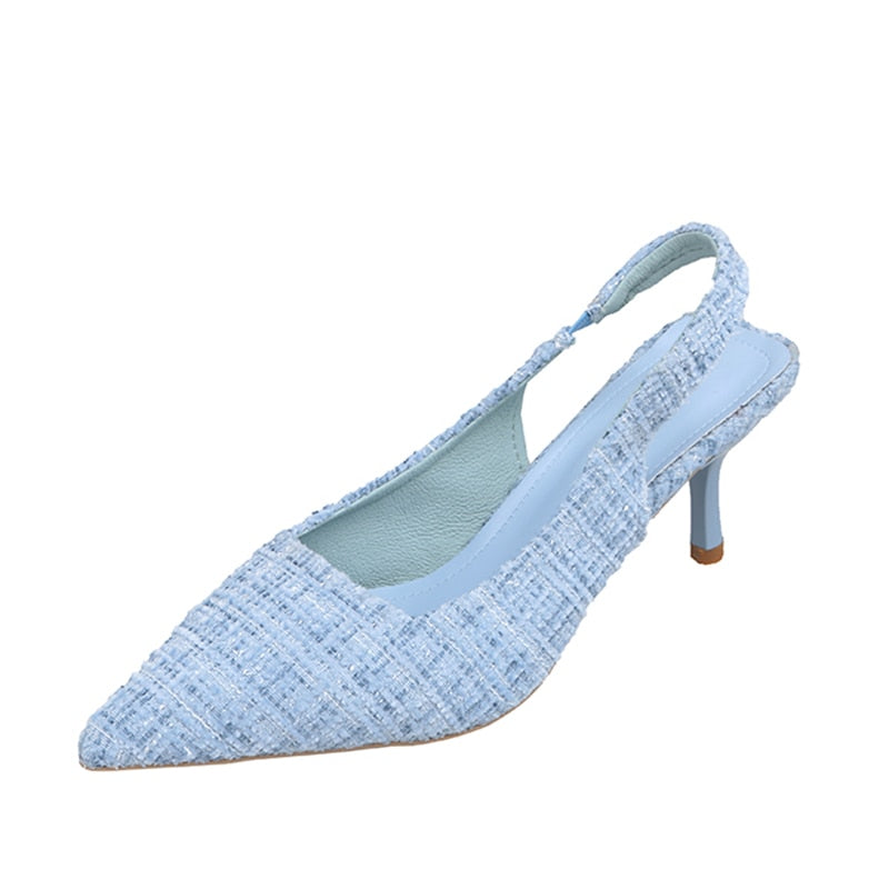 Brand Designer Slingbacks High Heels Pumps Women Blue Pointed Toe Party Shoes for Woman Summer Thin Heeled Sandals Ladies