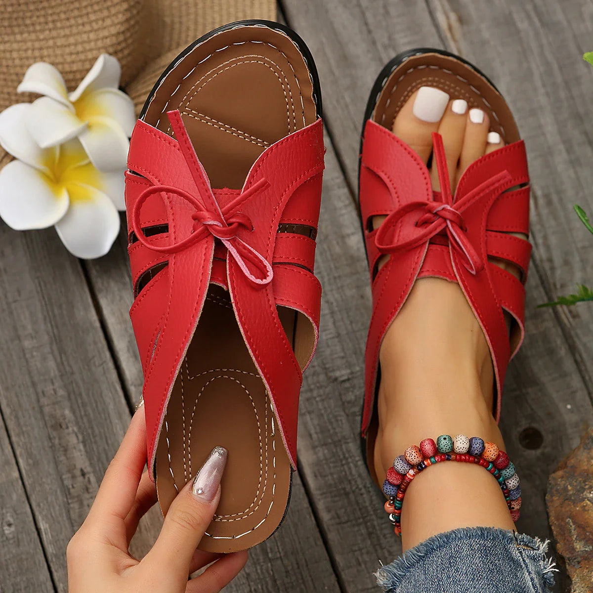 2024 Summer New Hot Women's Fashion Solid Color Open Toe Wedge Heel Sandals Outdoor Indoor Casual Comfortable Women Shoes