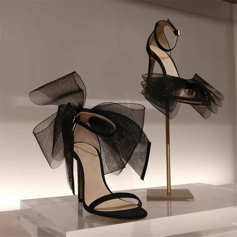 Big Butterfly-Knot Sandals Woman Summer High Heels Women Pumps Pointed Designer Shoes Mary Janes Sexy Stiletto Wedding Shoe