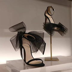 Big Butterfly-Knot Sandals Woman Summer High Heels Women Pumps Pointed Designer Shoes Mary Janes Sexy Stiletto Wedding Shoe