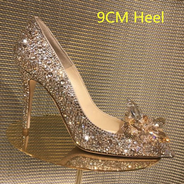 Cinderella Shoes Rhinestone High Heels Women Pumps Pointed toe Woman Crystal Party Wedding Shoes 5cm/7cm/9cm