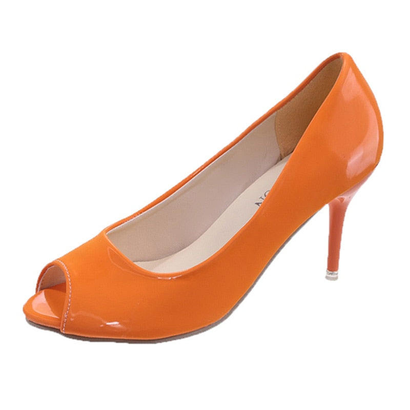 Candy Color Peep Toe Pumps for Women New Elegant Stiletto High Heels Party Shoes Woman Patent Leather Shoes Plus Size 35-43