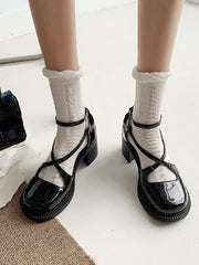 Elegant Medium Heel Shoes Woman Casual Pure Color Sweet Buckle Shoes Mary Janes Summer Basic Korean Style Comfort Sandals