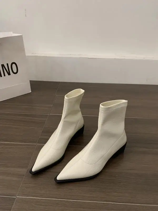 Boots Women New Shoes Luxury Designer silver  Ankle Fashion Pointy Med Ladies Rubber Autumn Rome Hoof Heels Flock Solid Sli