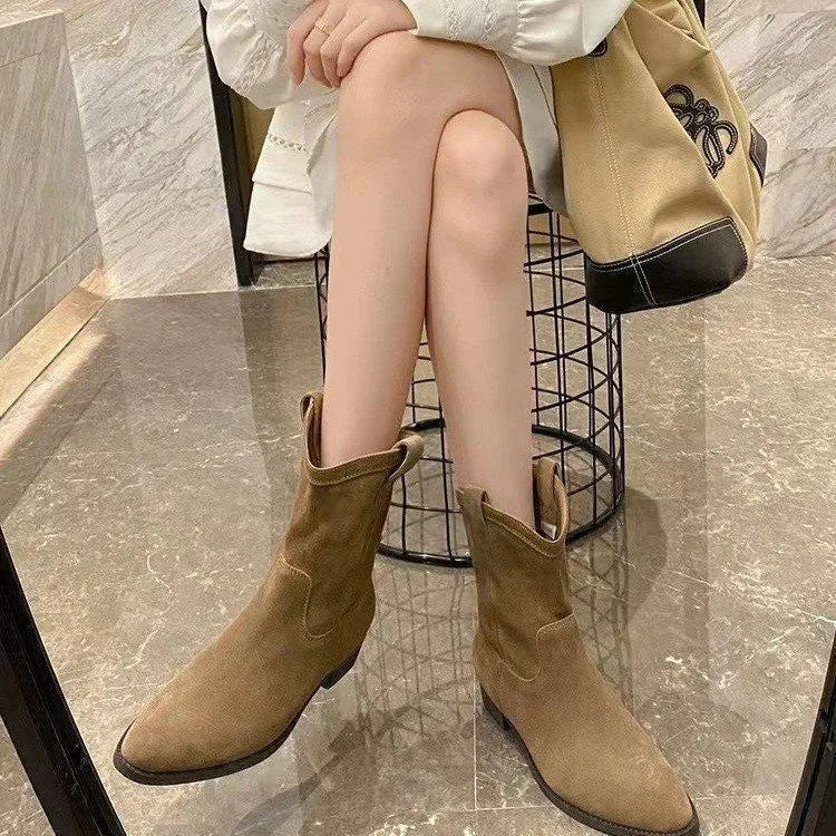 Boots Women New Shoes Luxury Designer silver  Ankle Fashion Pointy Med Ladies Rubber Autumn Rome Hoof Heels Flock Solid Sli