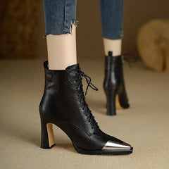 2024 Autumn Women Boots Square Toe High Heel Women Leather Shoes Women Suede Ankle Boots Winter Solid Elegant Modern Boots