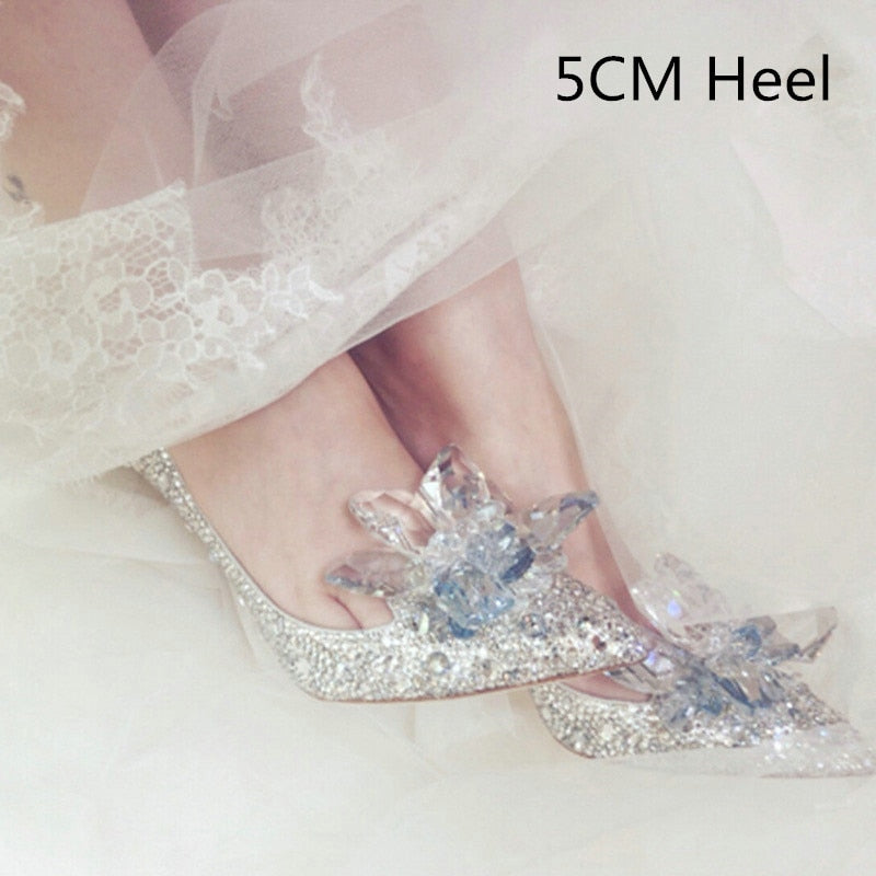 Cinderella Shoes Rhinestone High Heels Women Pumps Pointed toe Woman Crystal Party Wedding Shoes 5cm/7cm/9cm