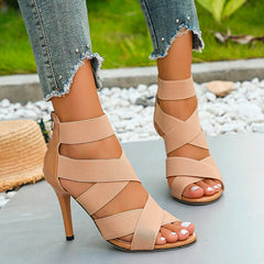 2024 New Summer Women's High Heels Stiletto Women's Sandals Fashion All-match Zipper Sexy Open Toe Buckle Sandals Women Shoes