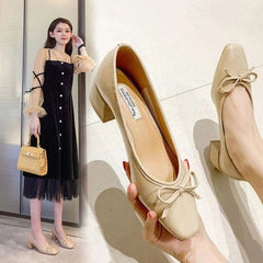 Bow Ballet High Heels Shoes Woman Basic Pumps Fashion  Round Bow Work Shoe Fashion Party Women Shoes Pump zapatos de mujer
