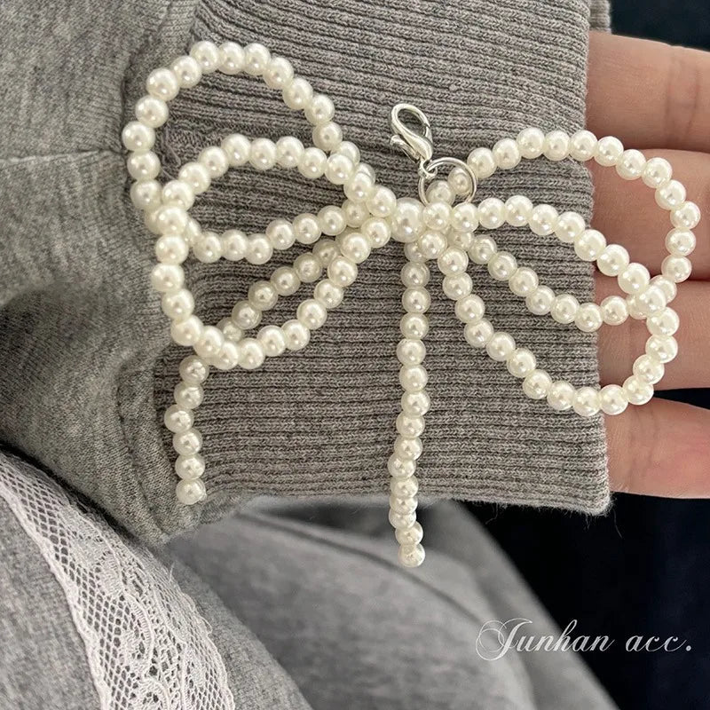 Korea Pearl Shoe Buckle Bow Pendant Pearl String Shoes Accessories Cute Beaded Bag Pendant Key Chain Sweet Shoe Decoration