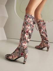 Naomi Leopard Flower Prints Knee High Boots