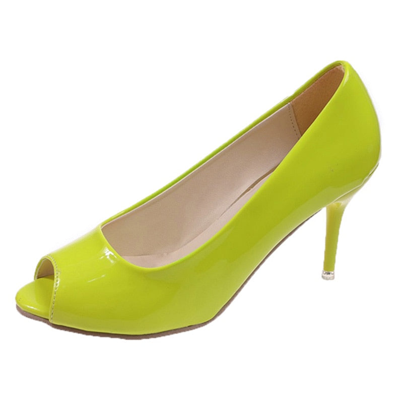 Candy Color Peep Toe Pumps for Women New Elegant Stiletto High Heels Party Shoes Woman Patent Leather Shoes Plus Size 35-43