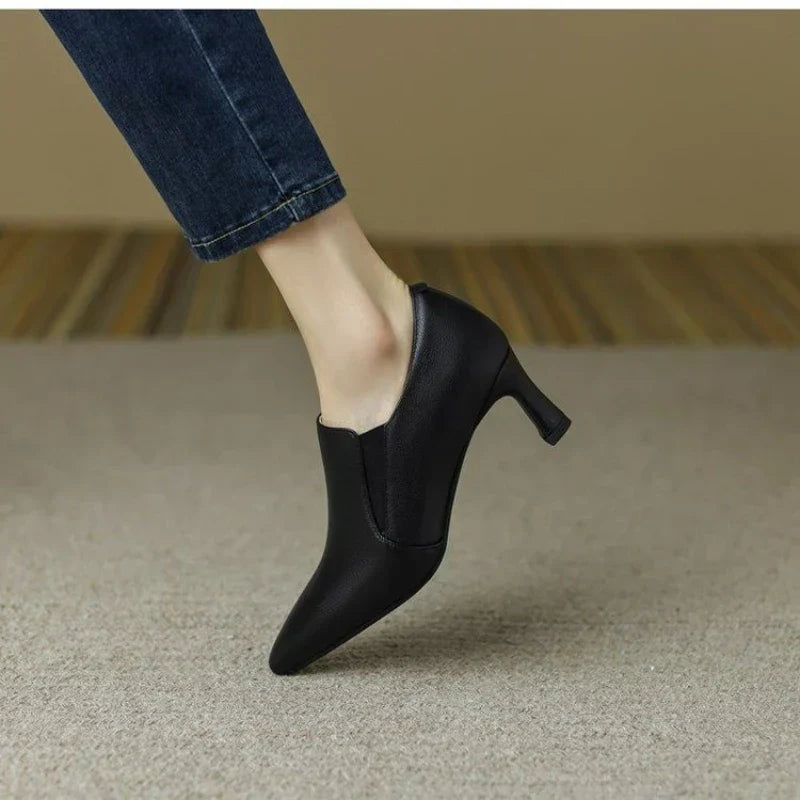 2024 New High Quality Shoes for Women High Heels Autumn Solid Color Leather Shoes Sexy Party Platform Non-slip Women's Shoes