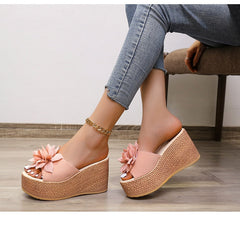 9cm Heels Summer Beach Platform Women Wedge Slippers Appliques Butterfly-knot Female Sandals Clog Shoes Slides Women