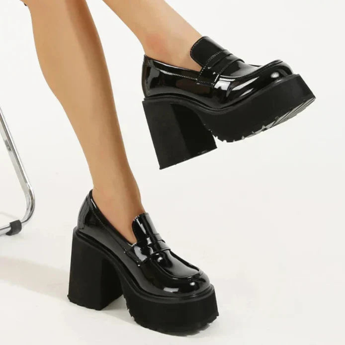 Chunky Platform Loafers Heel Patent Leather Slip On Casual Shoes Women Lady Office Shoes Japanese Lolita Black Heels