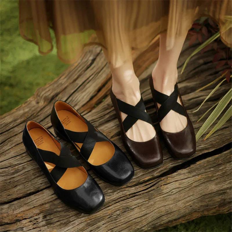 2024 New Spring Sheepskin Women Shoes Round Toe Low Heel Women Pumps Mary Jane Shoes for Women Shallow Ballet Leather Shoes