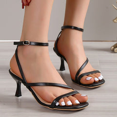 Ankle Straps High Heels Gladiator Sandals Women Summer Retro Square Toe Party Sandals Woman Solid Thin Heeled Roman Shoes