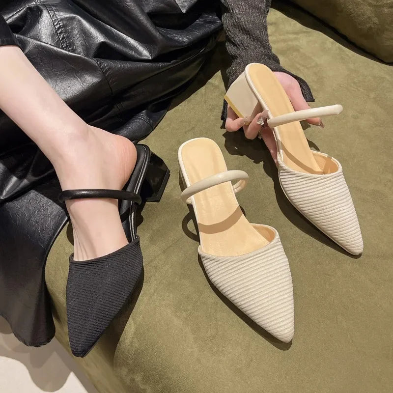 2024 New Hot Summer Style Comfortable Women's Shoes Casual Pointed Toe Thick Heel  Solid color Outdoor Ladies Flip-flops Sandals