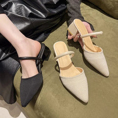 2024 New Hot Summer Style Comfortable Women's Shoes Casual Pointed Toe Thick Heel  Solid color Outdoor Ladies Flip-flops Sandals