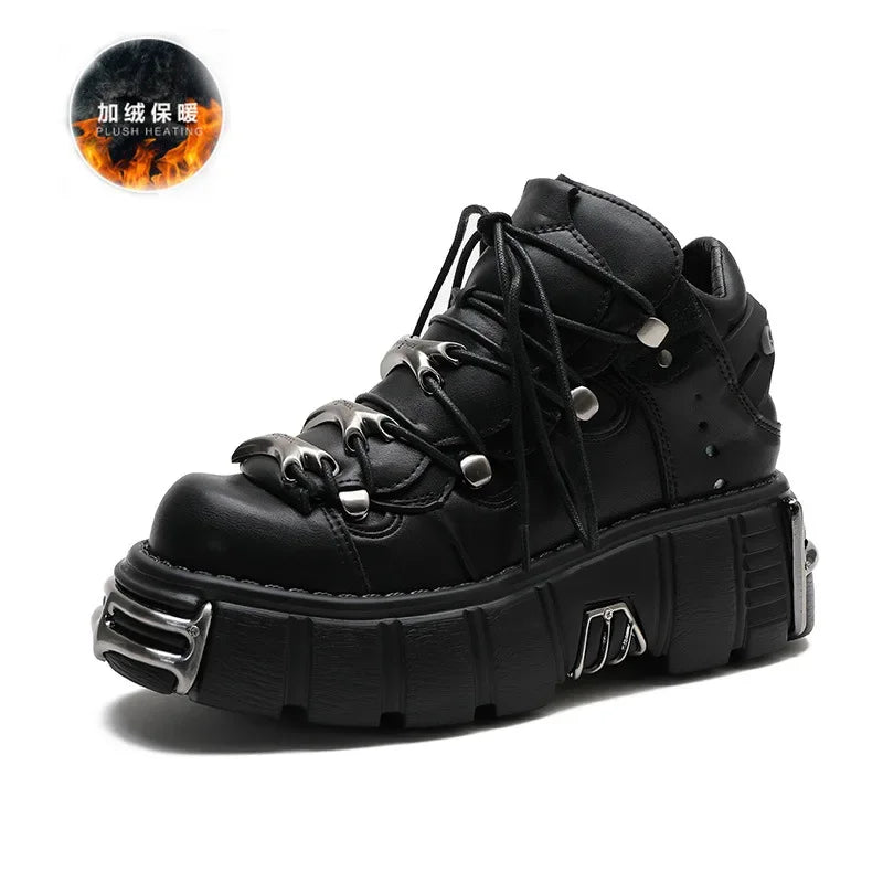 Brand Punk Style Women Shoes Lace-up heel height 6CM Platform Shoes Woman Gothic Ankle Boots Metal Decor Woman Sneakers