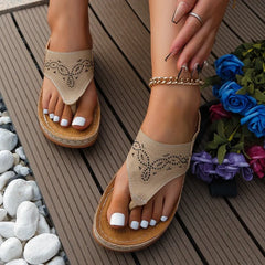 New Women Platform Sandals Beach Casual Low Heels Flip Flops Woman Open Toe Big Toe Anti-slip Outdoor PU Leather Ladies Shoes