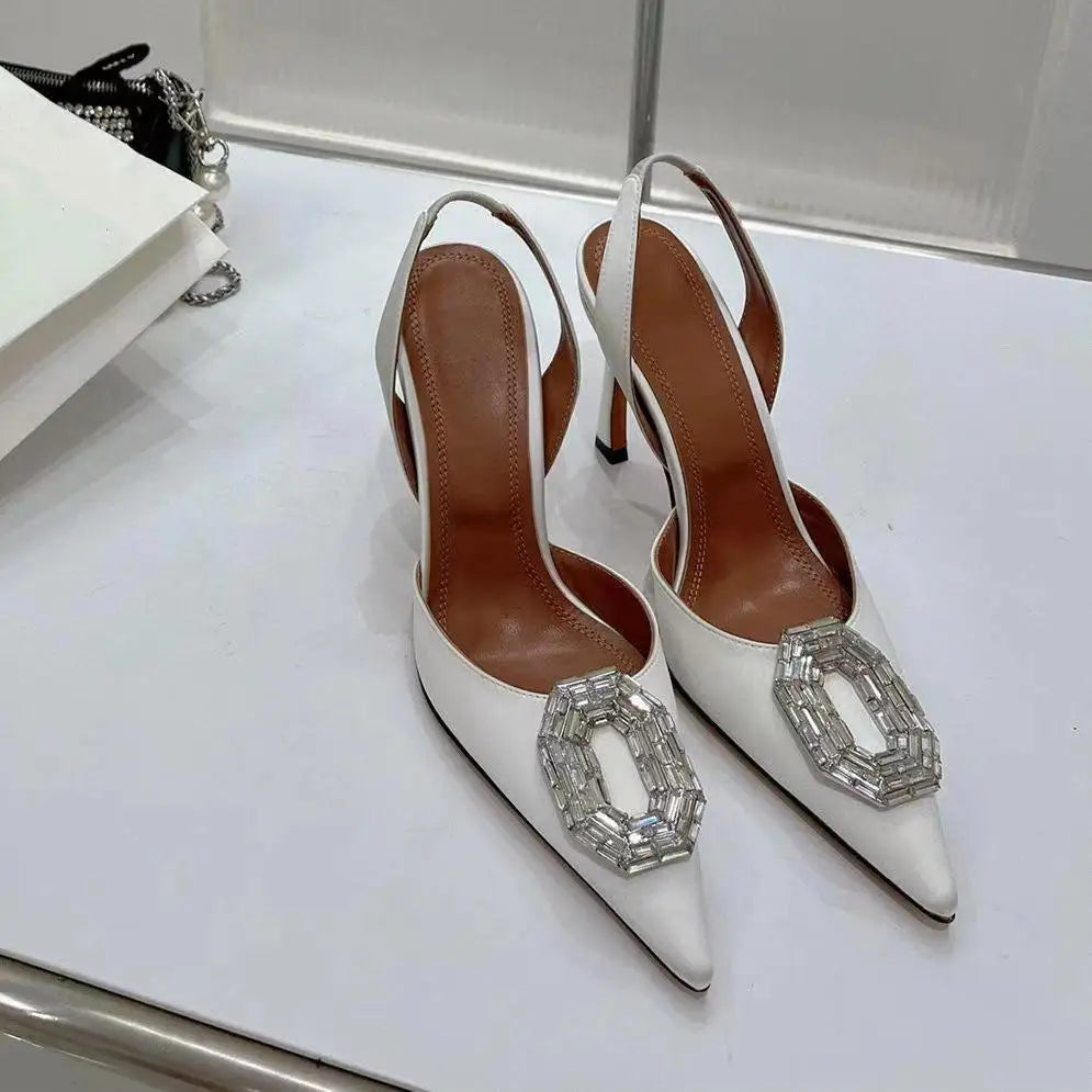 Sexy Luxury Designer High Heels Silk Rhinestone  New Sandals Women Pointy Fine Heel Fashion Glitter Wedding Party Dress Shoes