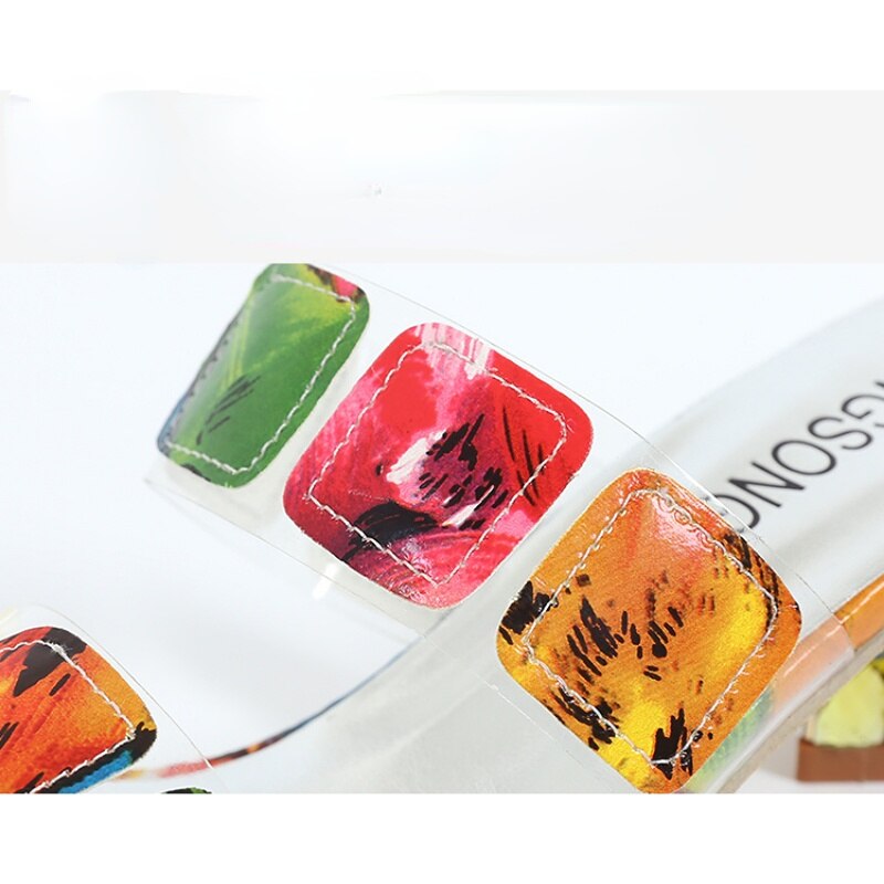 Colorful Summer New Sandals Women's Summer Fashion Chunky Heel Rhino Horn Mid-heel Flip-flops Korean Version Sandals shoes