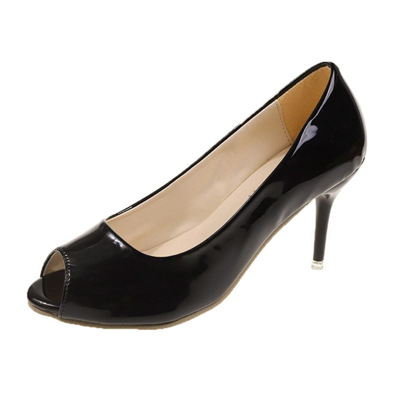 Candy Color Peep Toe Pumps for Women New Elegant Stiletto High Heels Party Shoes Woman Patent Leather Shoes Plus Size 35-43