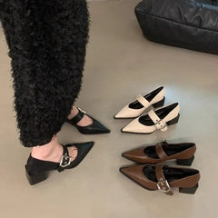 2024 Summer New Women's Sandals Flat Shoes Women's Pointed Single Shoe Sandals Women's Thick Sole Zapatos De Mujer  White Heels