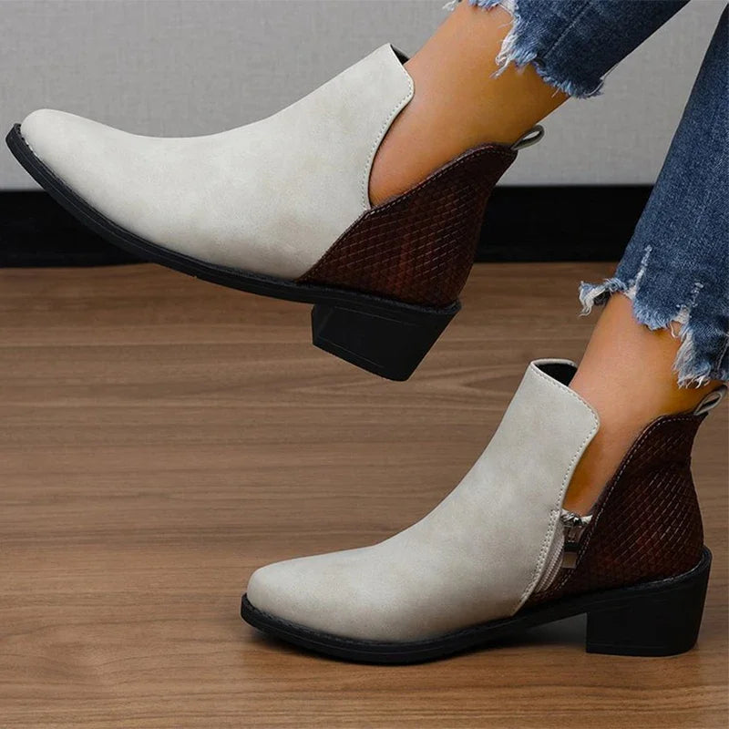 Chunky Women Ankle Chelsea Boots Casual Mid Heels Print Random Walking Shoes New Brand Pumps Dress Femme Zapatos